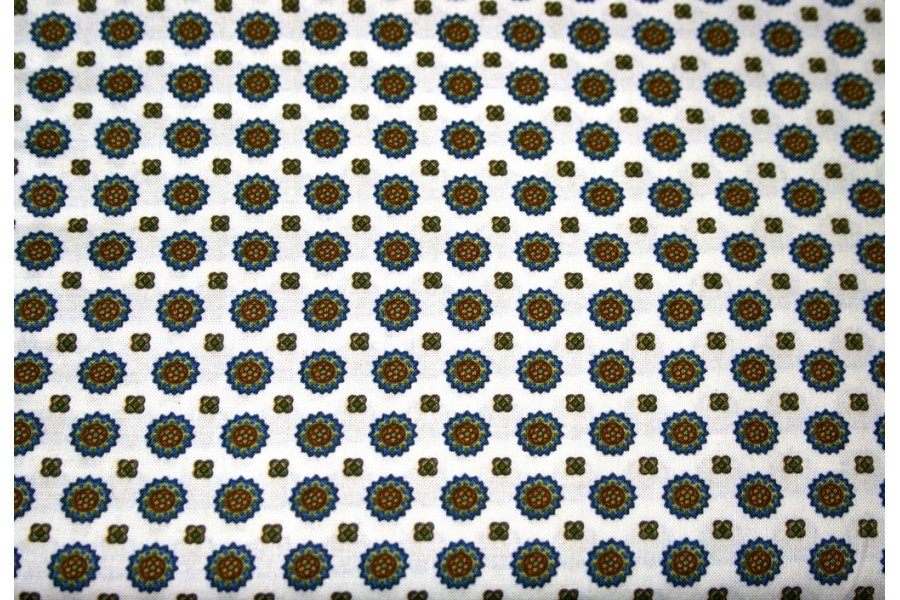 10cm Baumwolldruck Briarcliff Kreisblüten dunkelblau braun   (Grundpreis € 12,00/m)